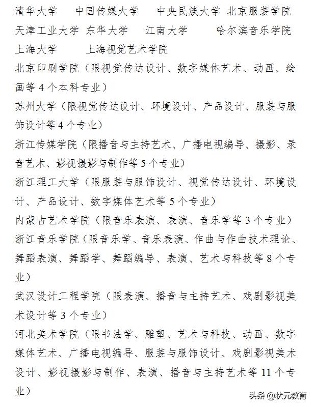 教育部直属艺术院校 31所独立设置艺术类院校